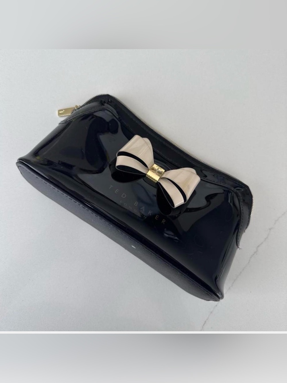 *Ted Baker* Black Patent Bow Zip Pouch